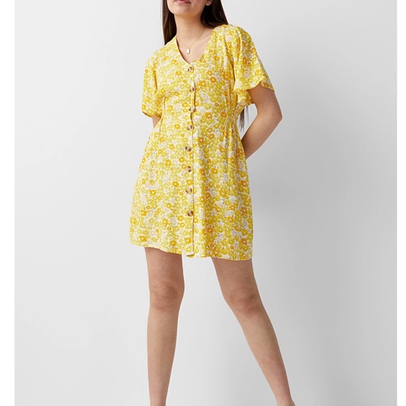 Yellow and dainty flowers buttons mini dress NWT - Picture 1 of 10